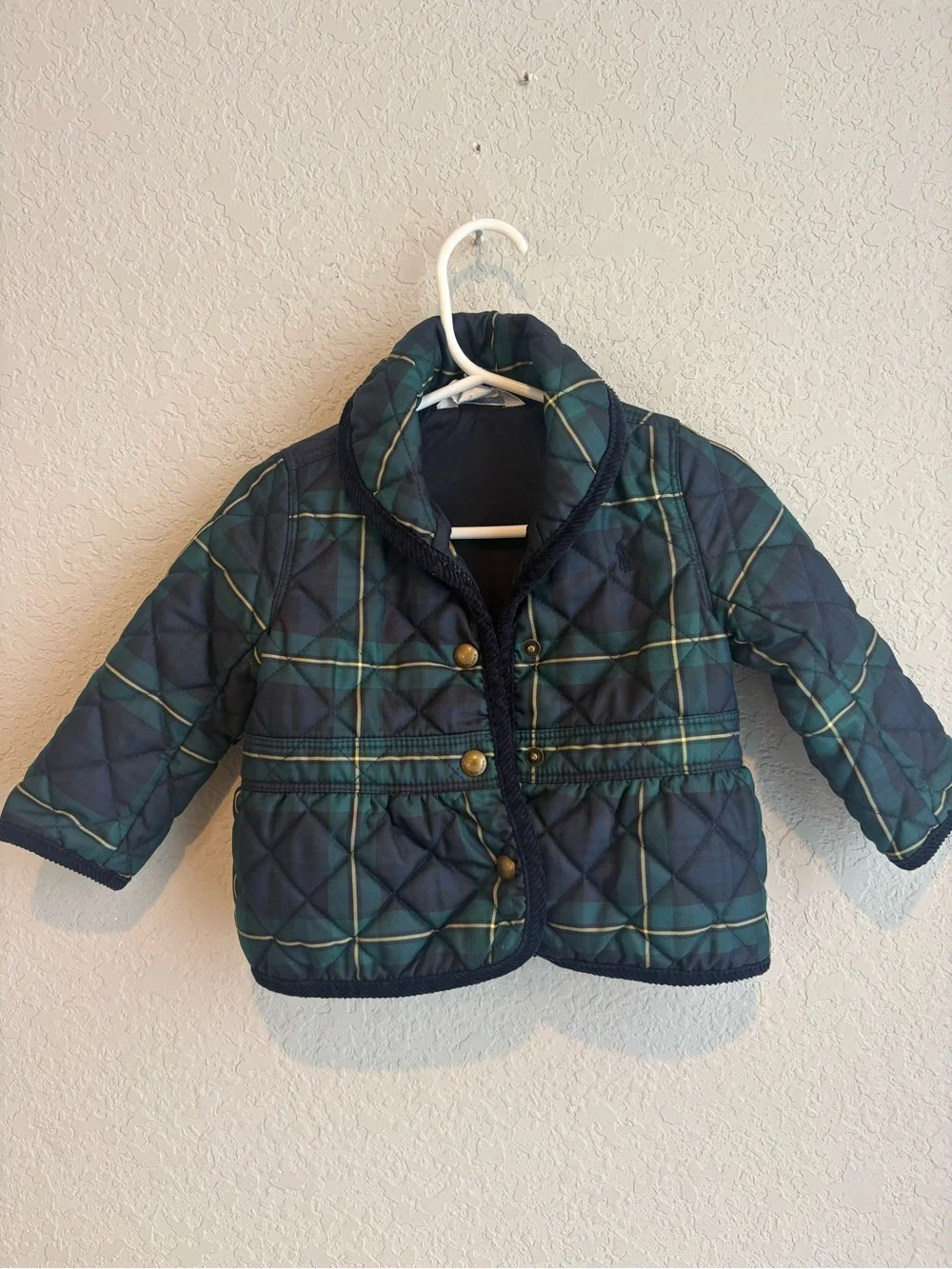 Ralph Lauren Baby 9M Tartan Plaid Quilted Jacket Green Navy Preppy Coat